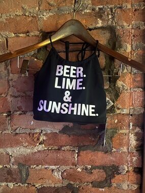 Black Crop Tank Top with "BEER. LIME. & SUNSHINE." Text